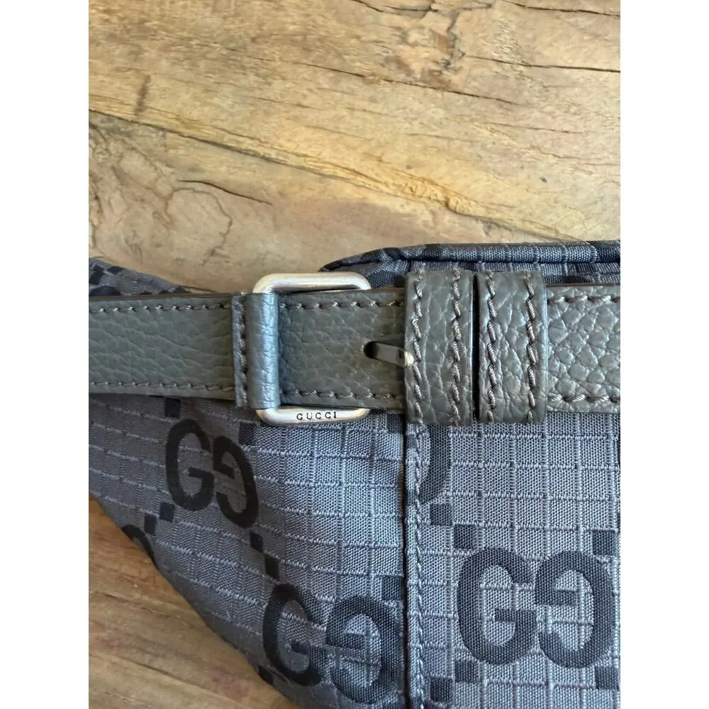 Gucci GG Nylon Belt Bag Grey Unisex Crossbody Waist Bag Silver Hardware NWT 80